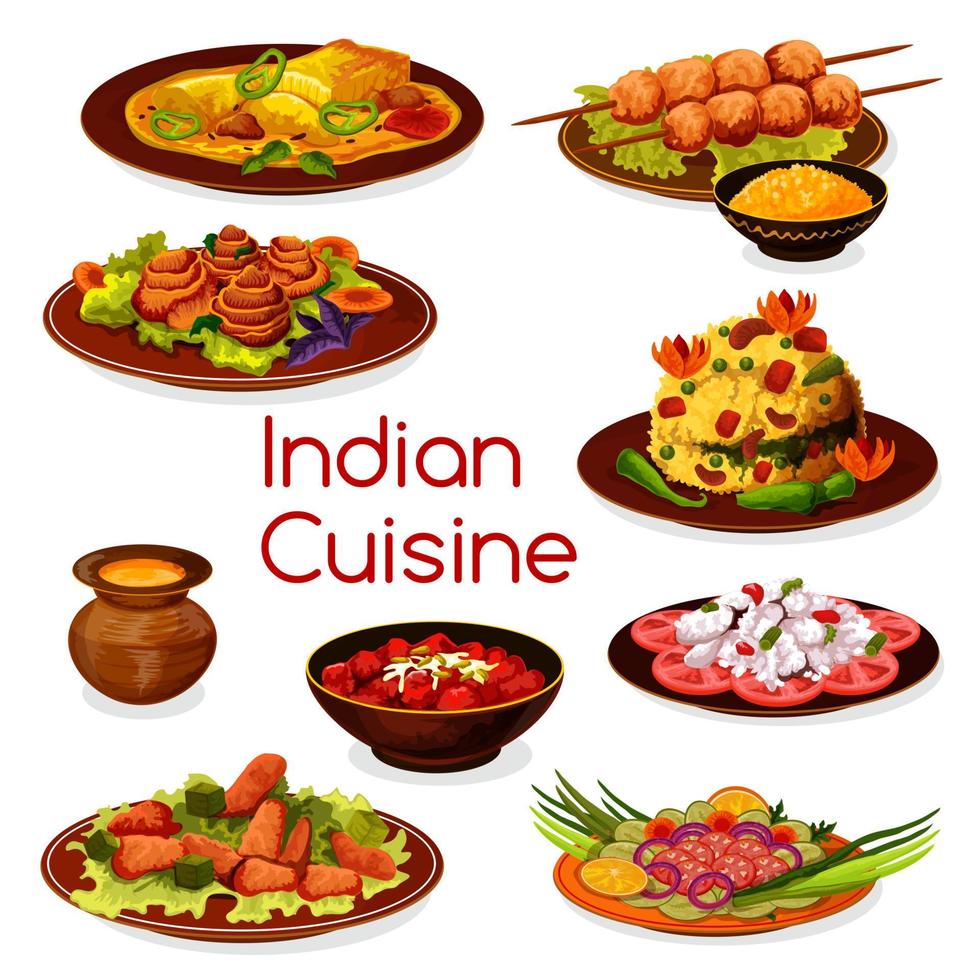 Indian cuisine vegetarian and meat dishes vector