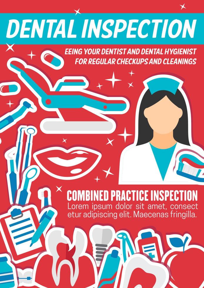 Medical poster with dentist and dental tool vector