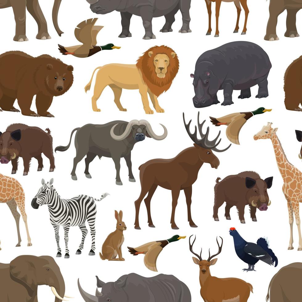 Animal and bird seamless pattern vector