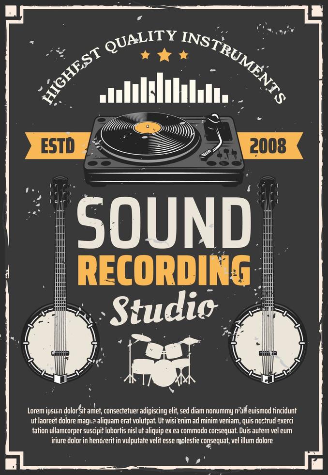 Recording studio and music instruments vector