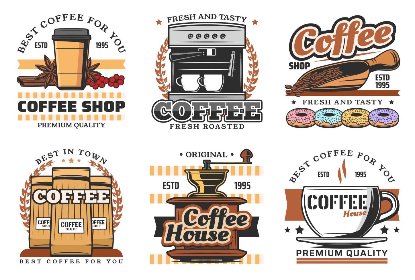 iconos de cafetería, postres y bebidas vector