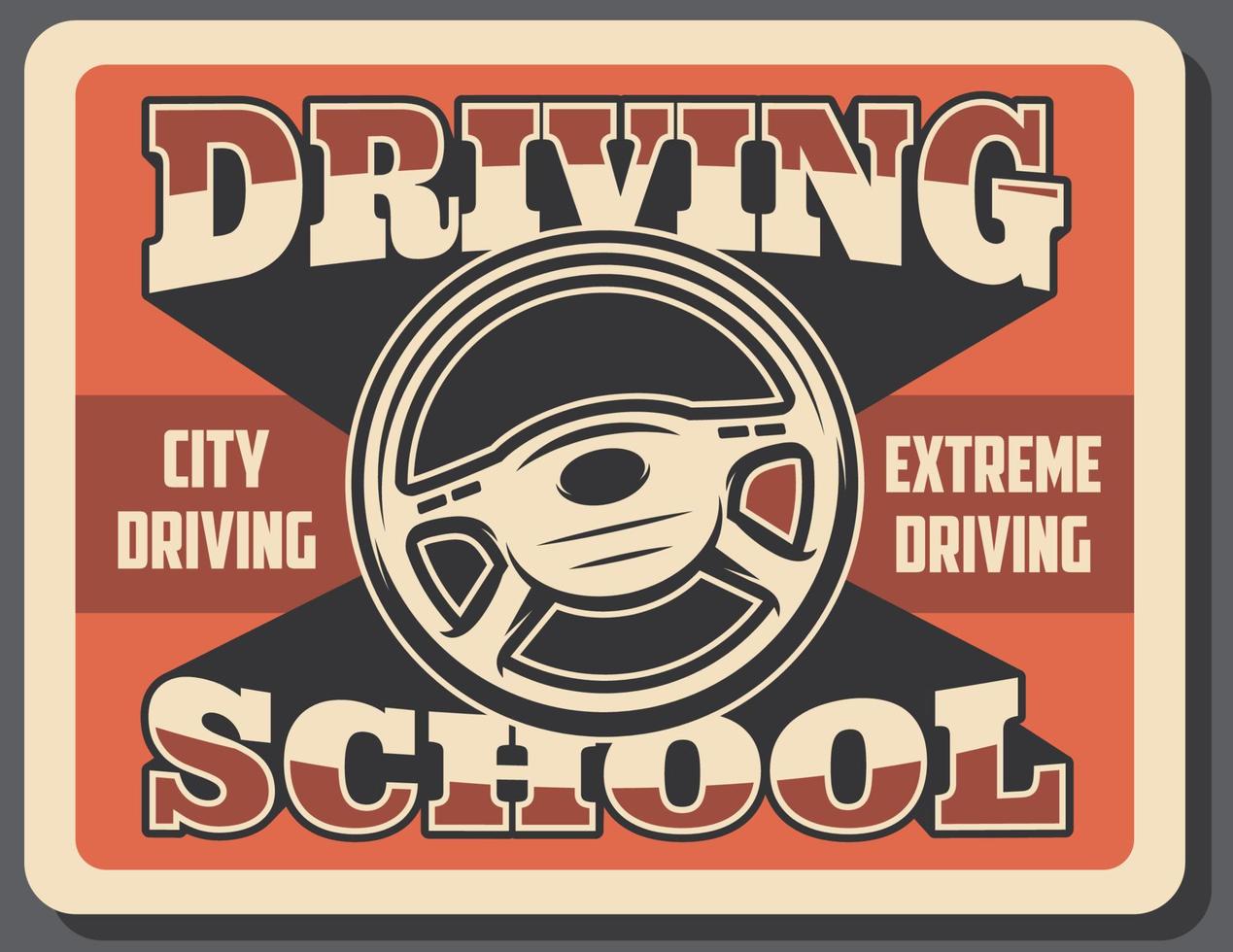 Driving school advertisement retro signboard vector