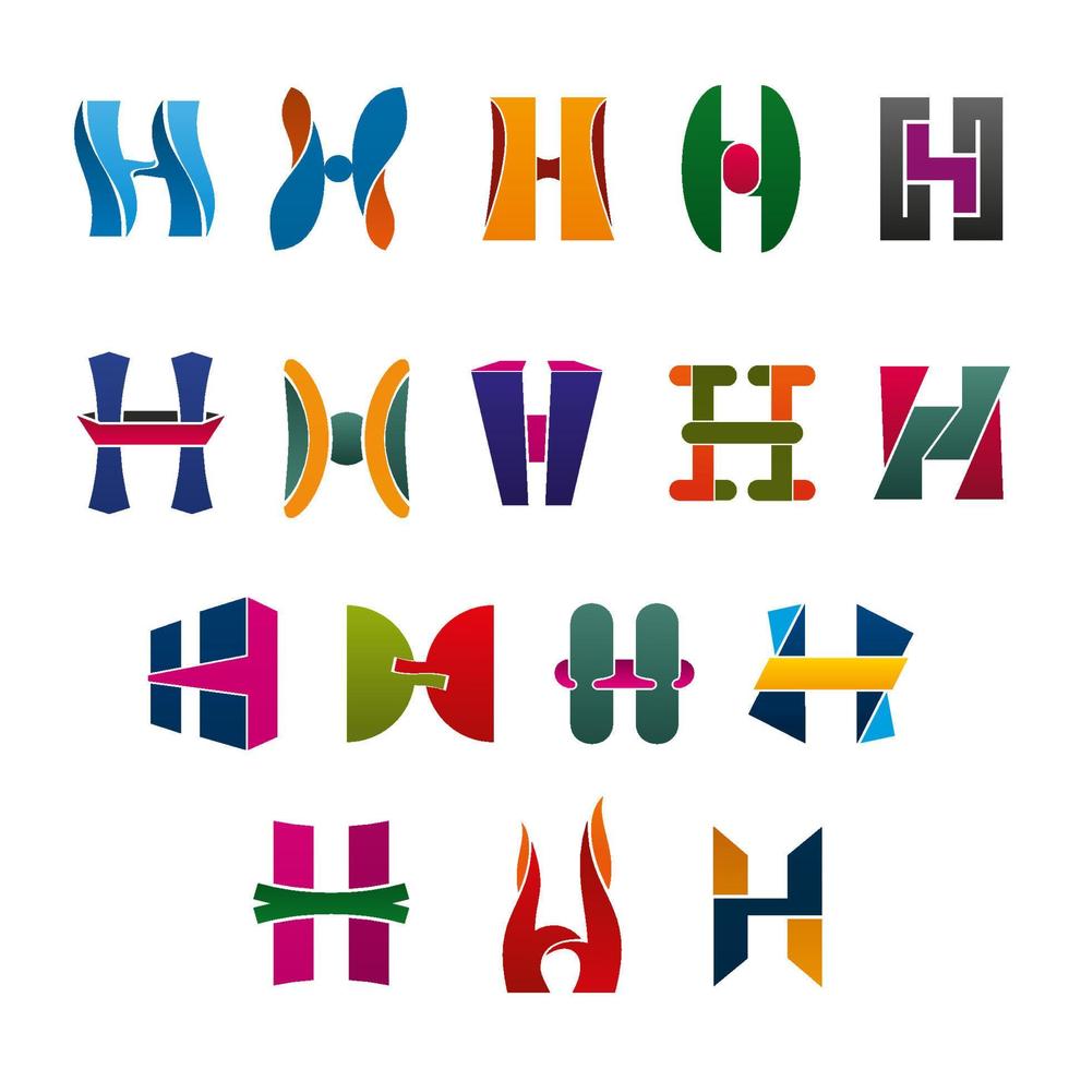 Letters H in colors and shapes for brand identity vector