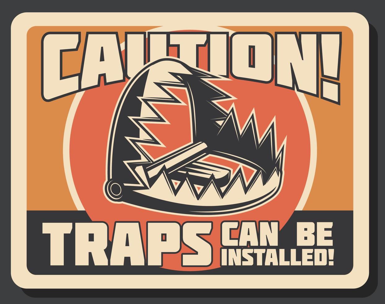 Hunting trap or hunter warning signboard vector