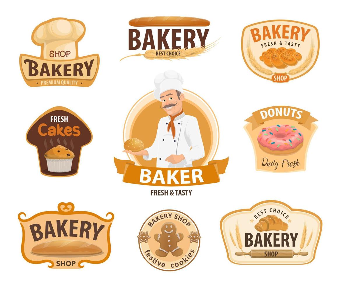 iconos vectoriales de panadería y pastelería o pastelería vector