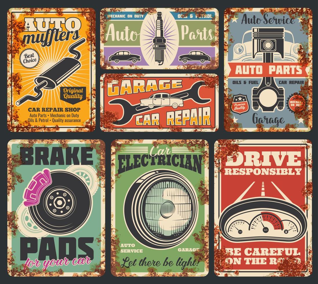 Garage car service rusty metal banners vector