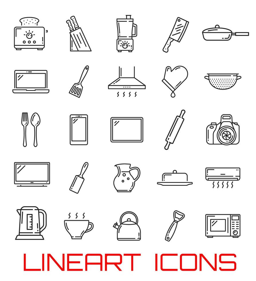 Kitchen utensil and home appliance icons vector