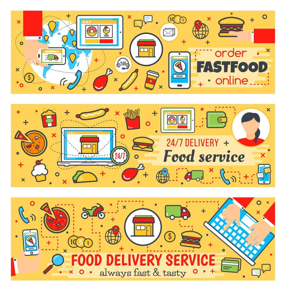 banners de vector de entrega de comida rápida
