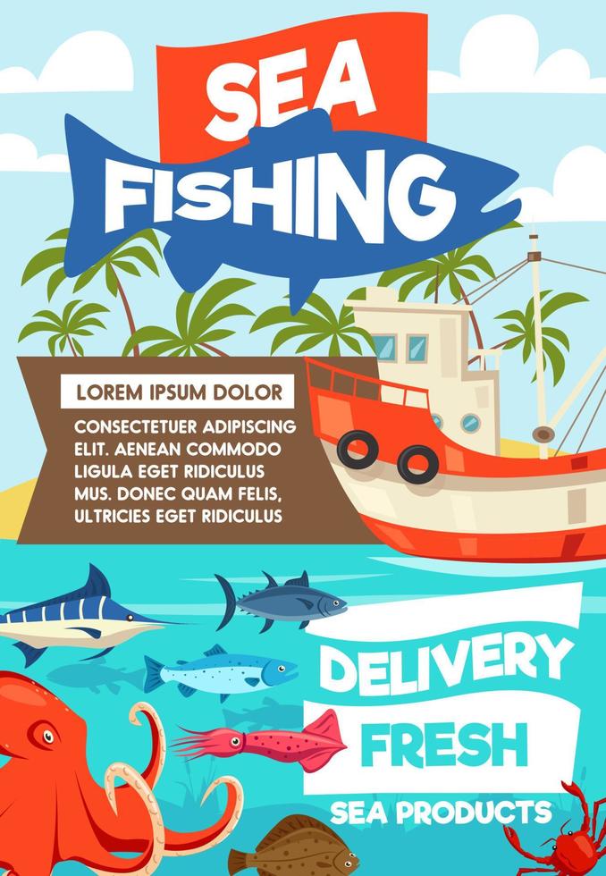 Sea fishing and seafood delivery vector