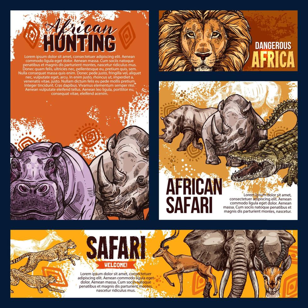 bosquejo del vector de los animales del safari africano