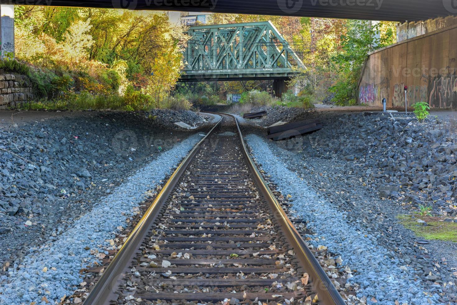 Train tracks going through the Bergen Arches of Jersey City, New Jersey. photo