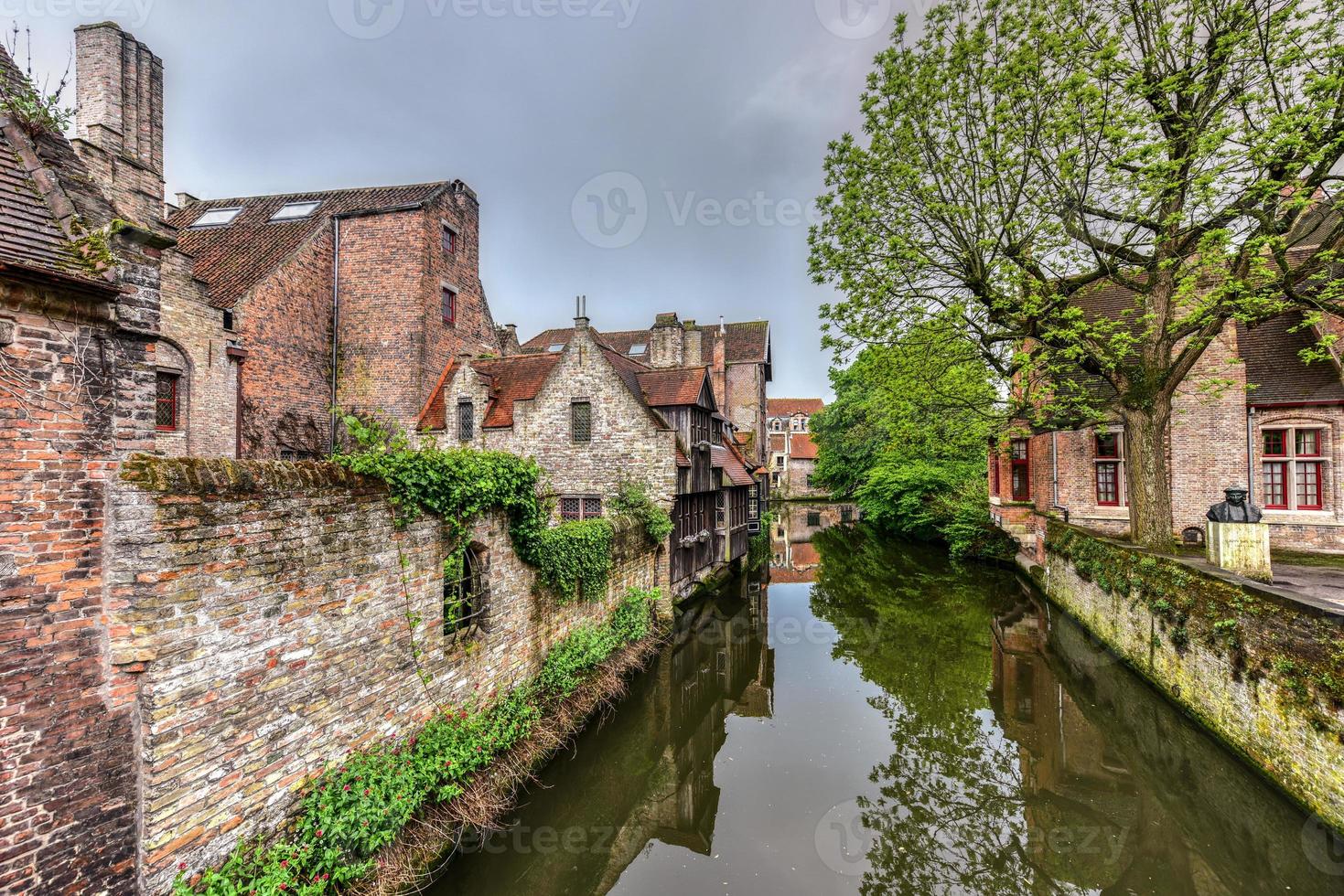 View from the famous medieval St Bonifacius Bridge in historic center of Bruges, Belgium. photo