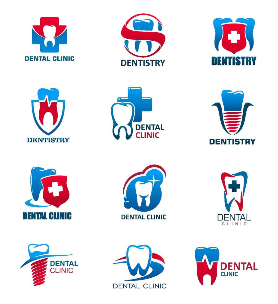 Dental clinic, tooth and dentist icons vector