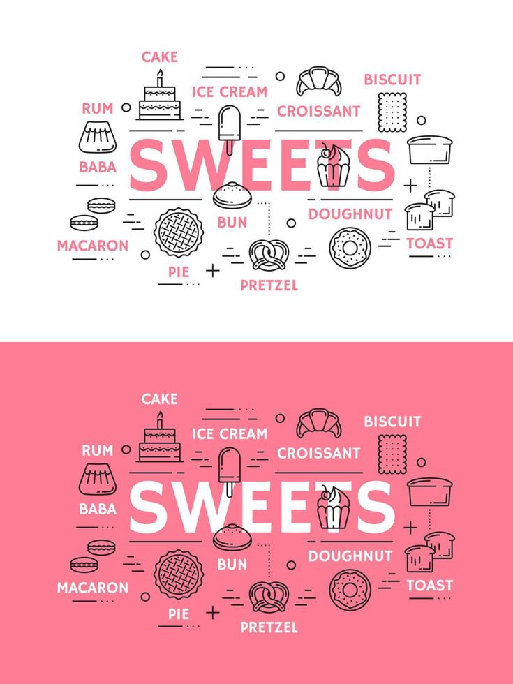 Sweets with cake, bread and ice cream vector