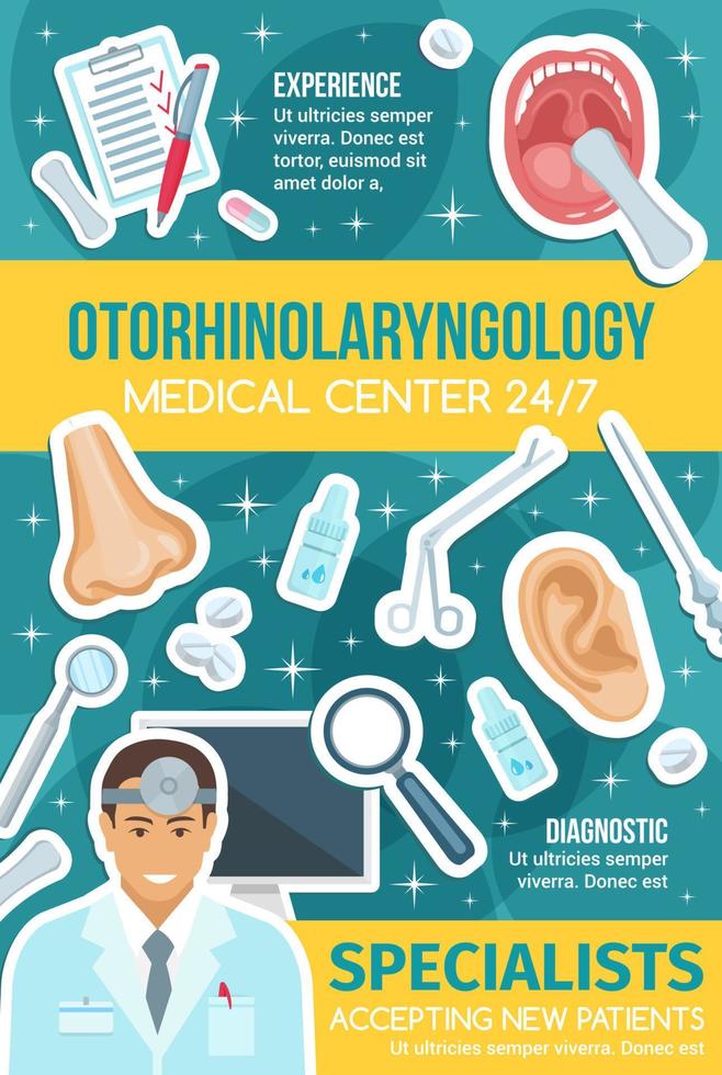 médico y centro médico de otorrinolaringología vector