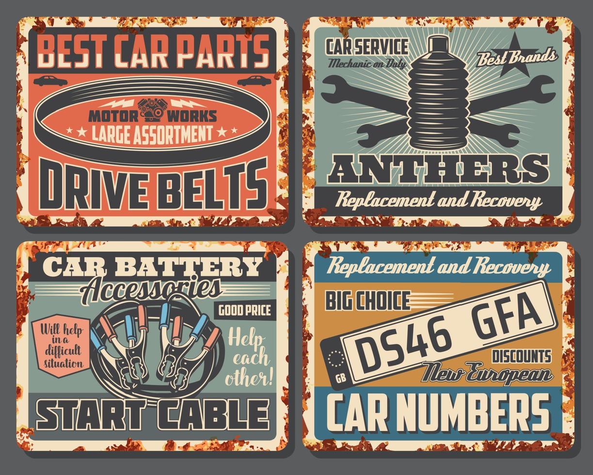 Car repair service and garage rusty metal bannners vector