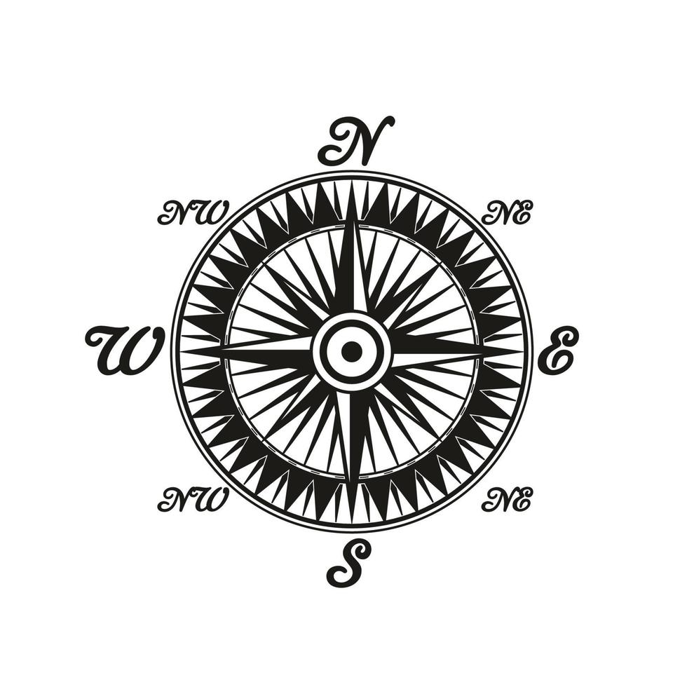 Compass vintage monochrome symbol with world sides vector
