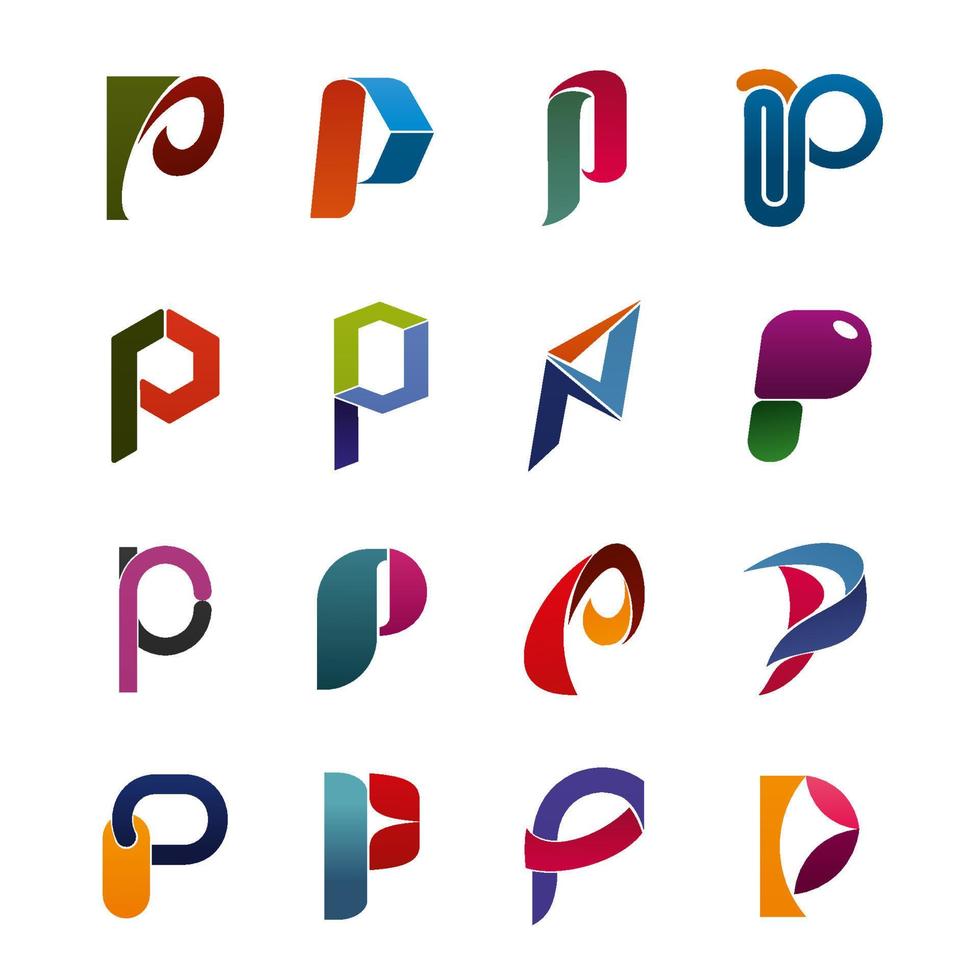Icons in shape of P letter for ABC alphabet sign vector