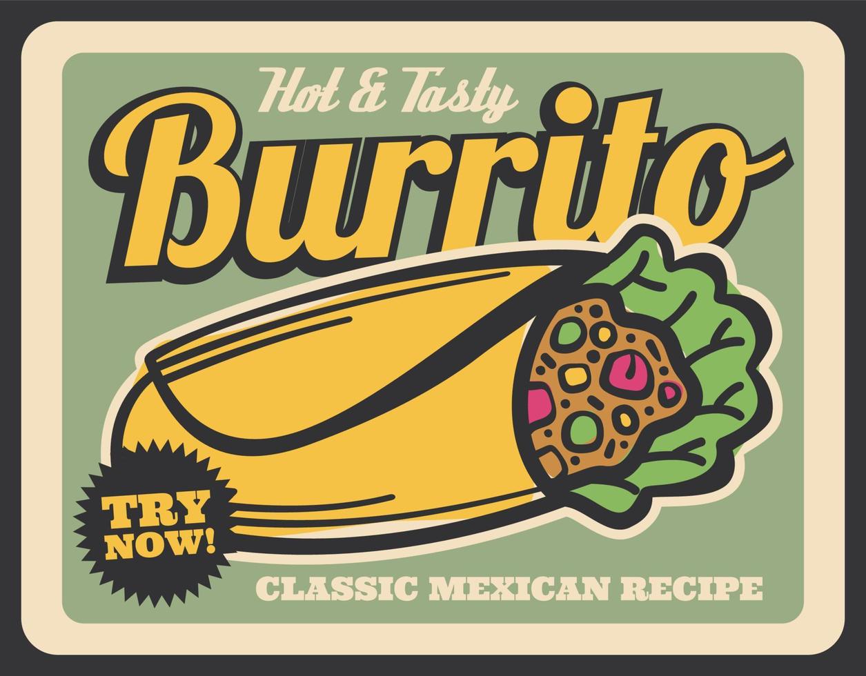 Burrito Mexican cuisine dish, vector