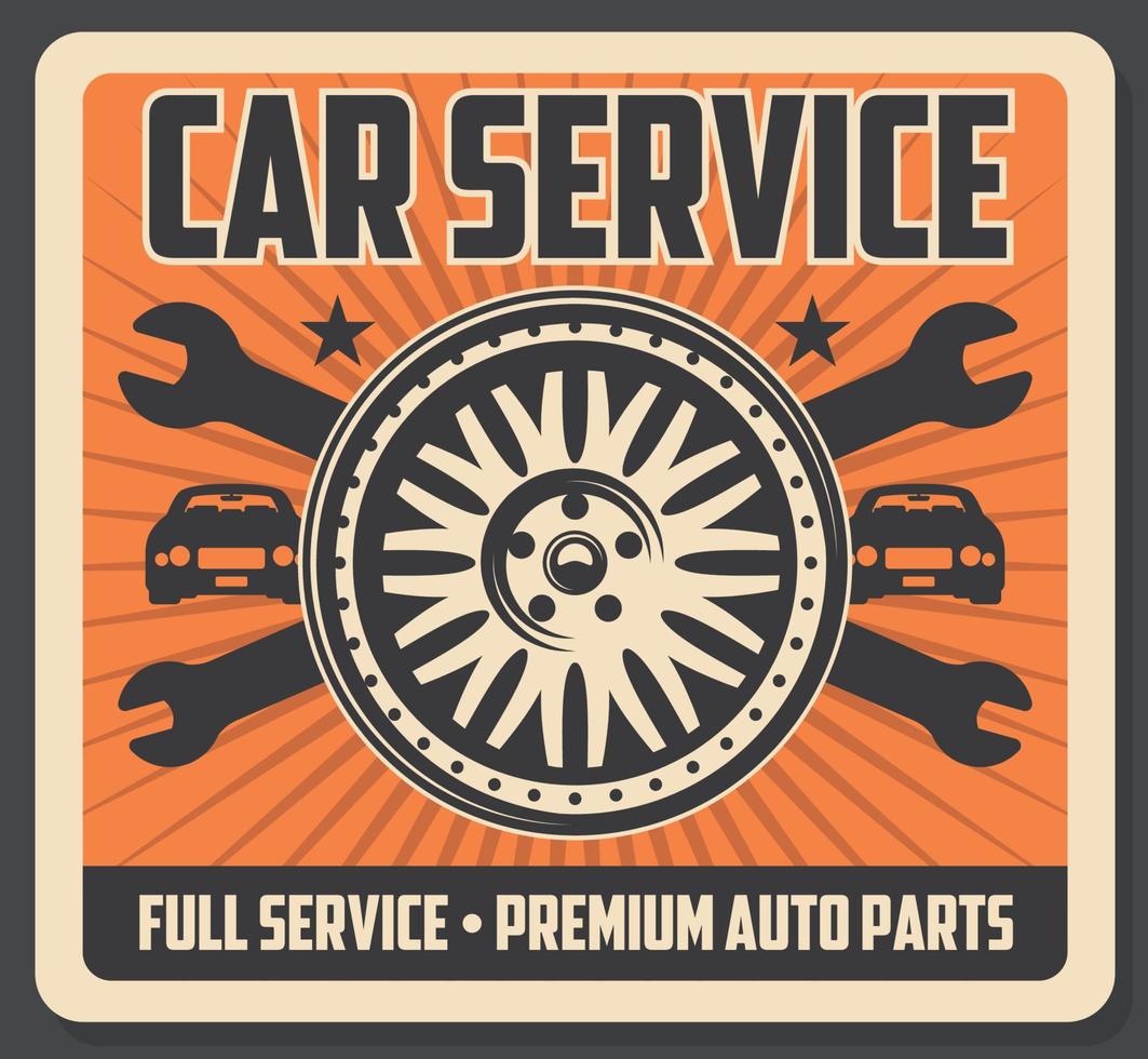 Car service poster with tire and wrenches vector
