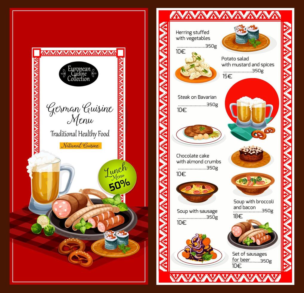 German cuisine menu lunch dishes vector