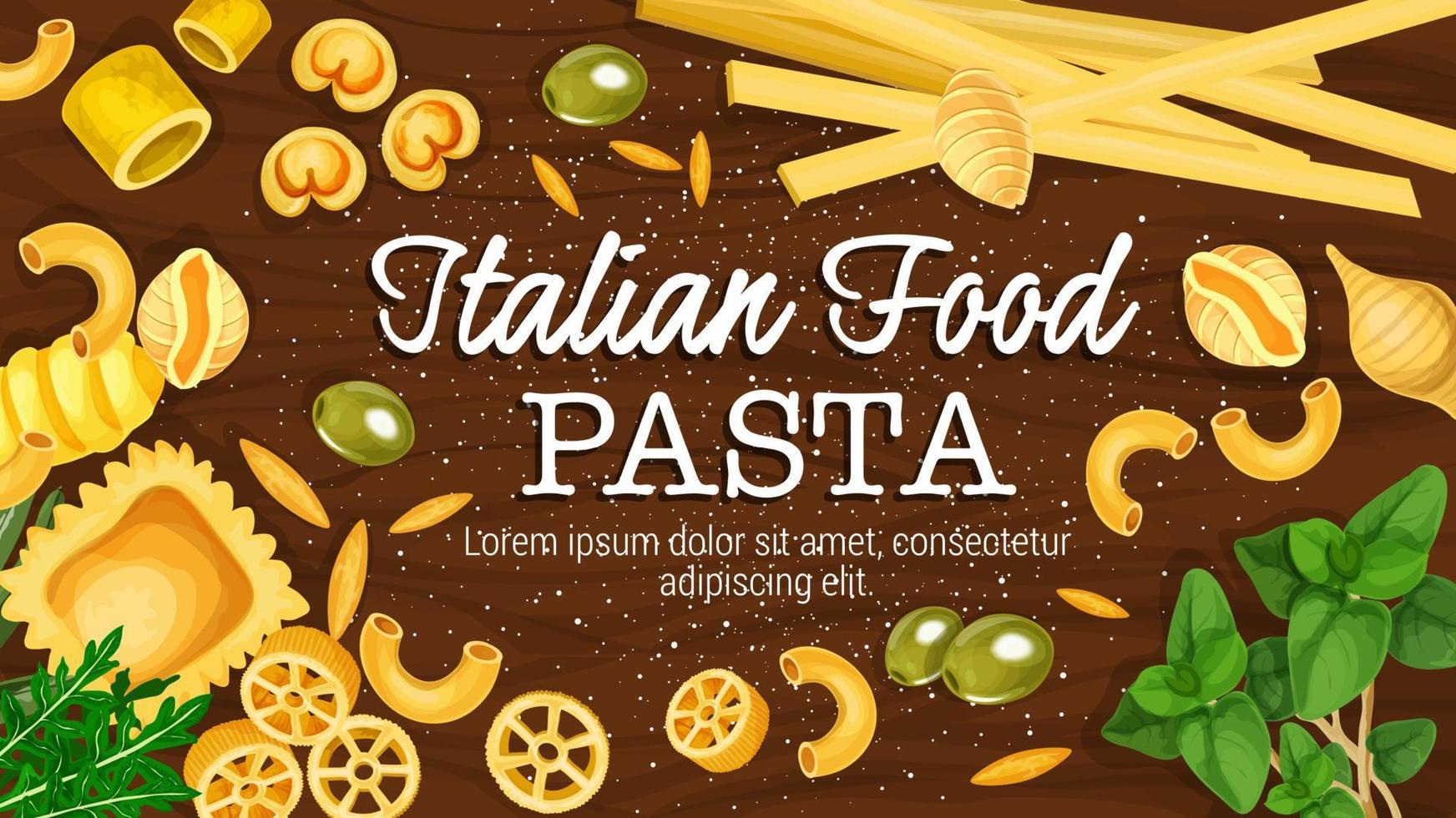 Italian pasta on board vector poster