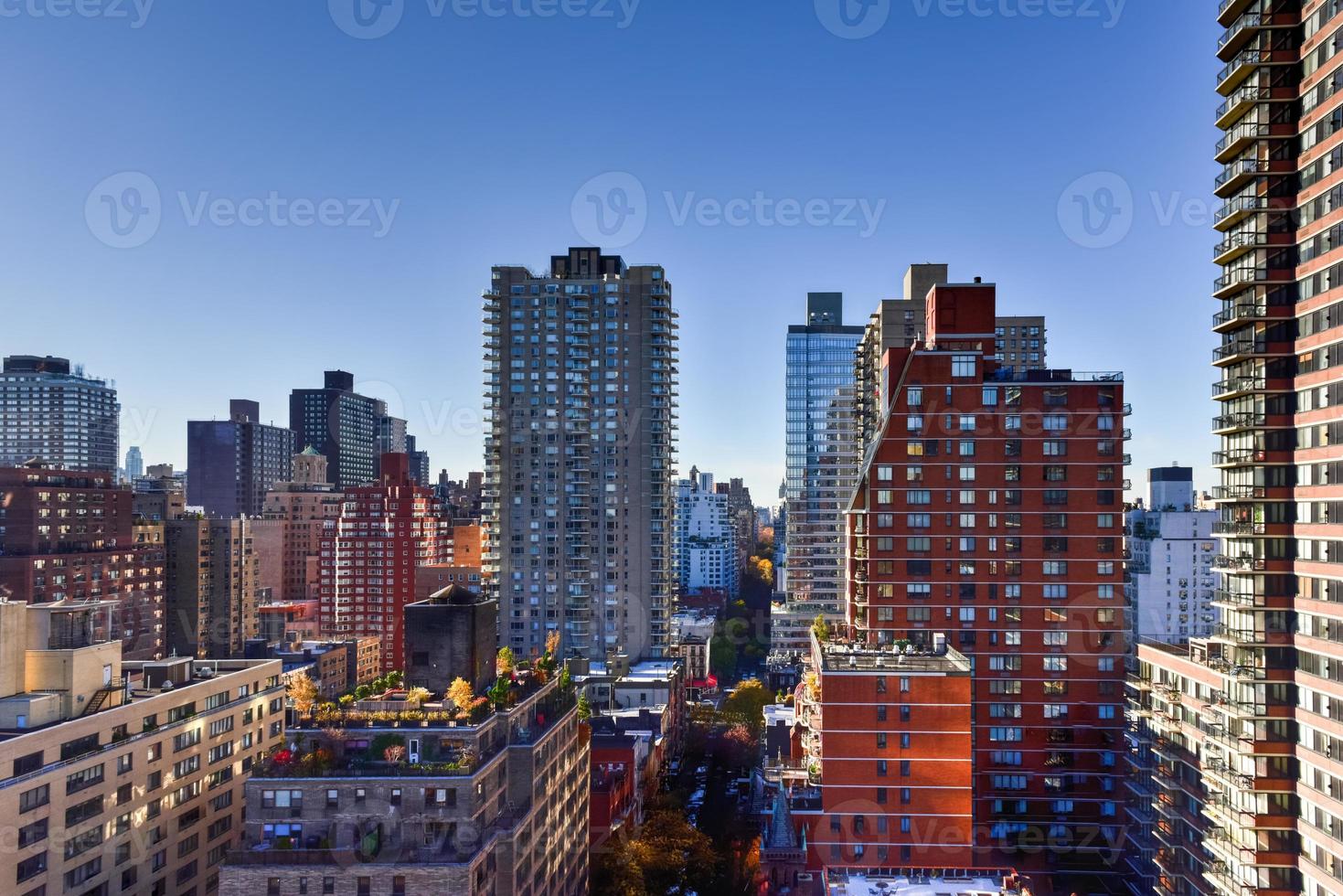 Aerial view of apartment buildings across the East Side of Manhattan, New York.. photo