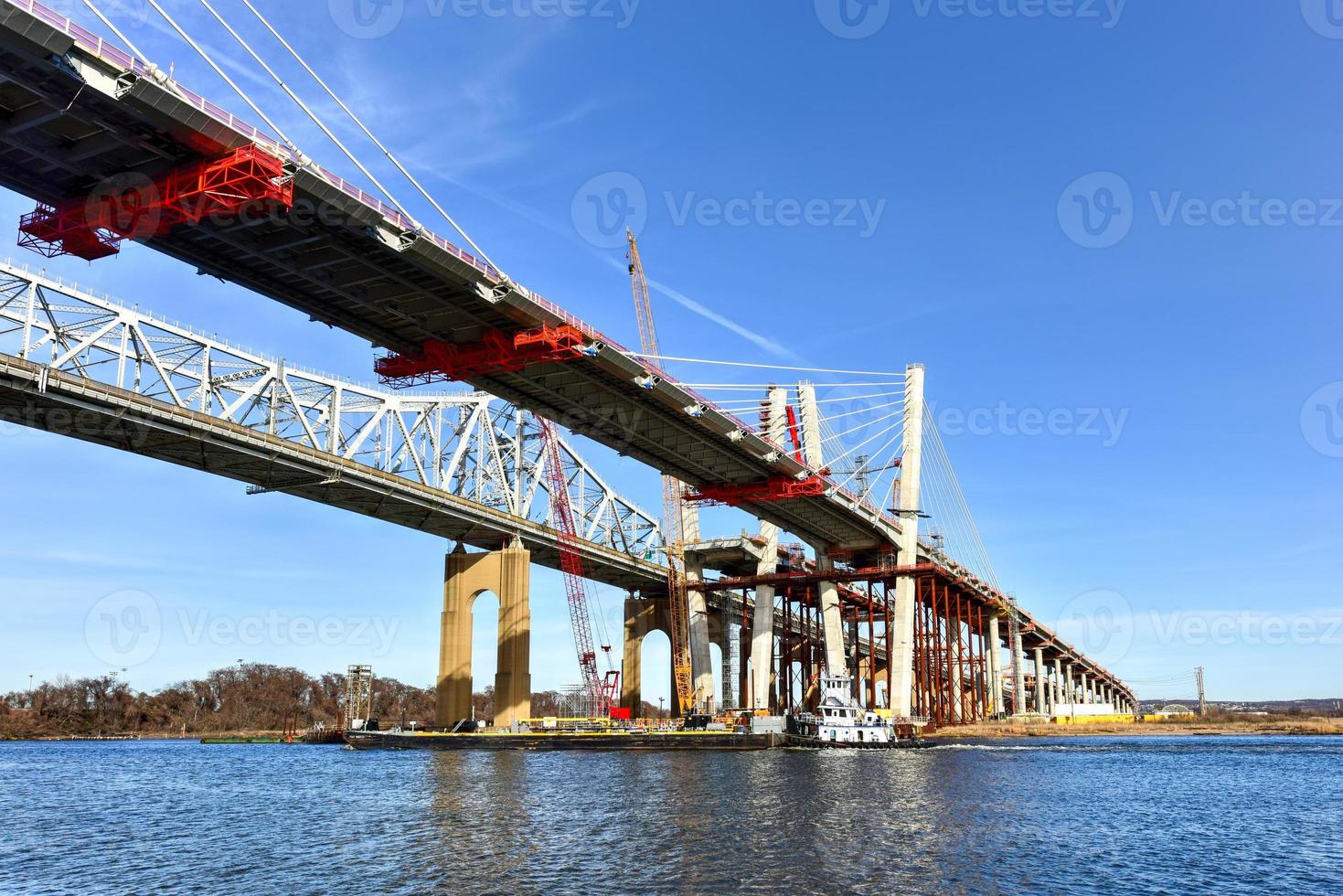 The old and new Goethals Bridge. The Goethals Bridge connects Elizabeth, NJ to Staten Island, NY over the Arthur Kill. photo