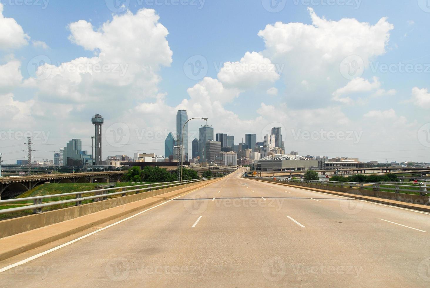 Dallas city highway with a view of downtown in Texas. photo