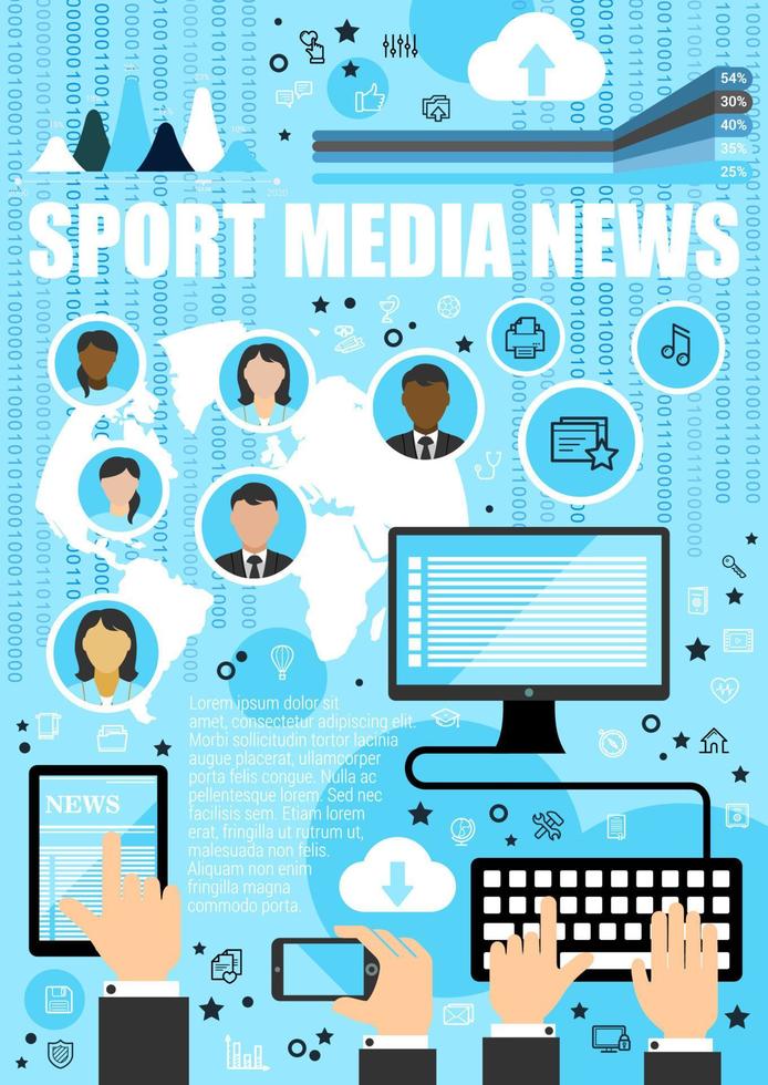 Sport media news outline icons vector