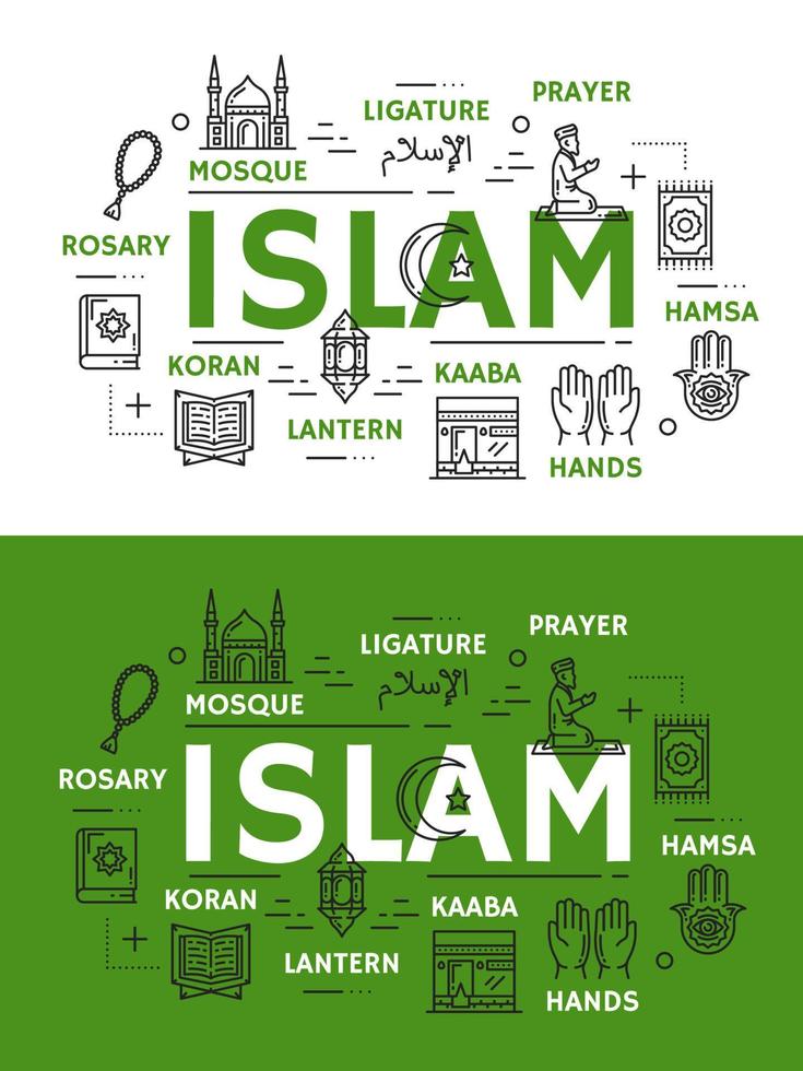 iconos y símbolos de la religión islámica vector