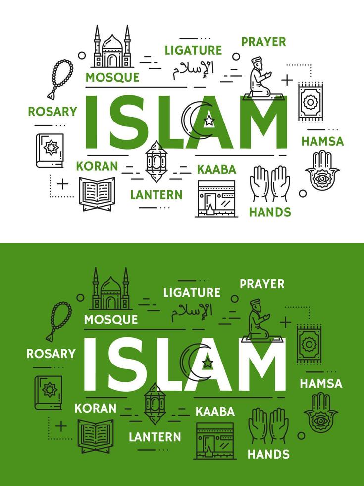 Islam religion icons and symbols vector