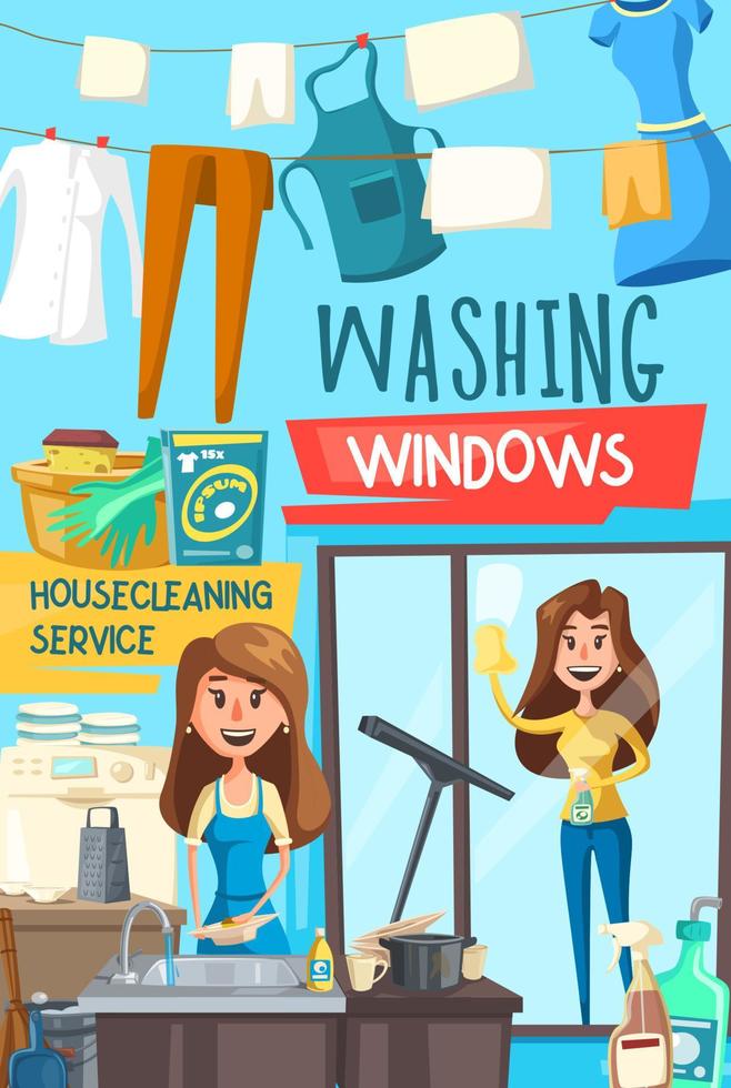 Housecleaning and washing windows service vector