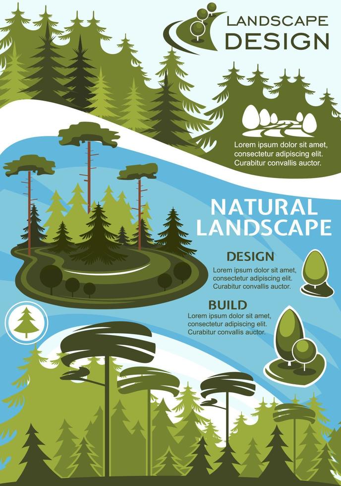 Landscape design banner with green tree and plant vector