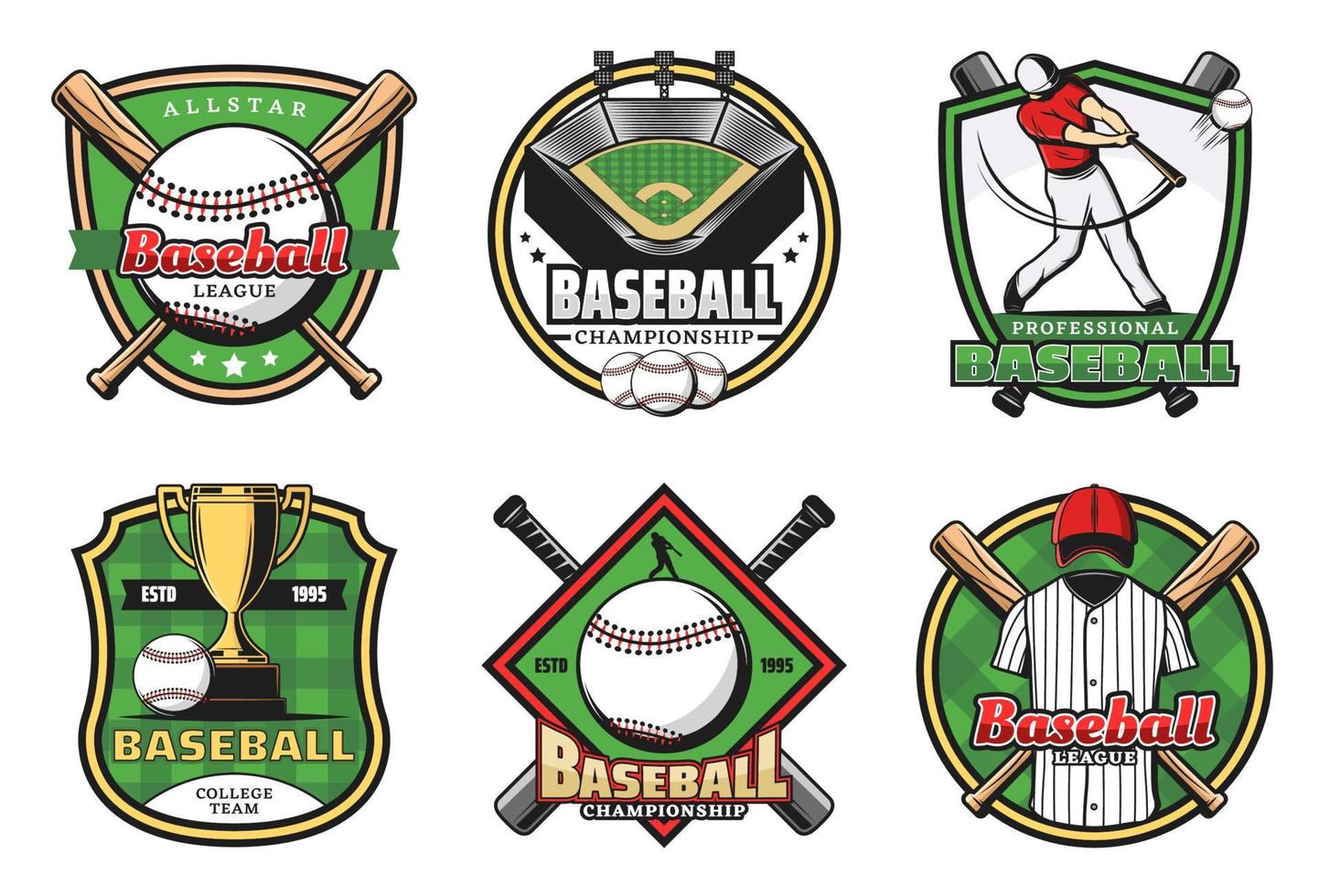 Baseball team sport icons and emblems vector