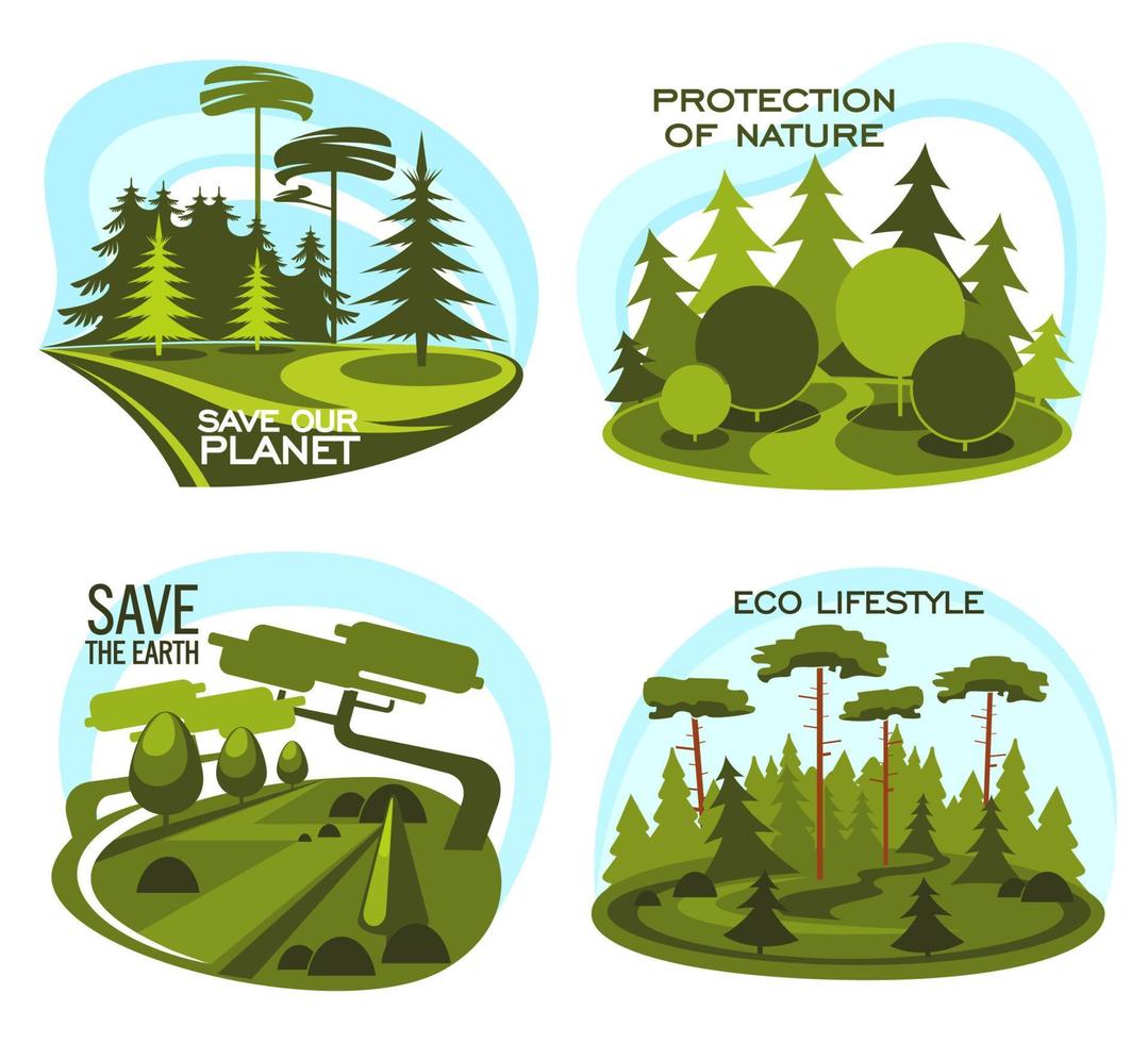 ecología, icono de protección del medio ambiente de árbol verde vector