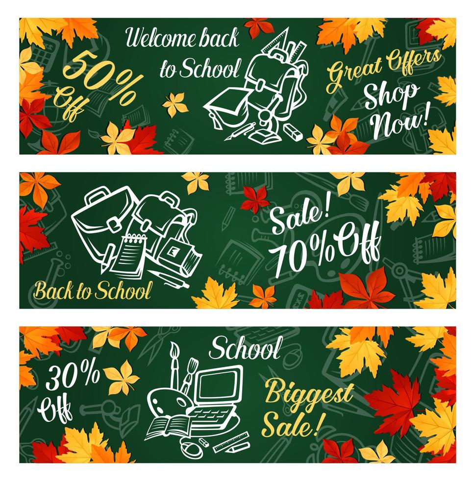 School supplies sale banner with discount offer vector