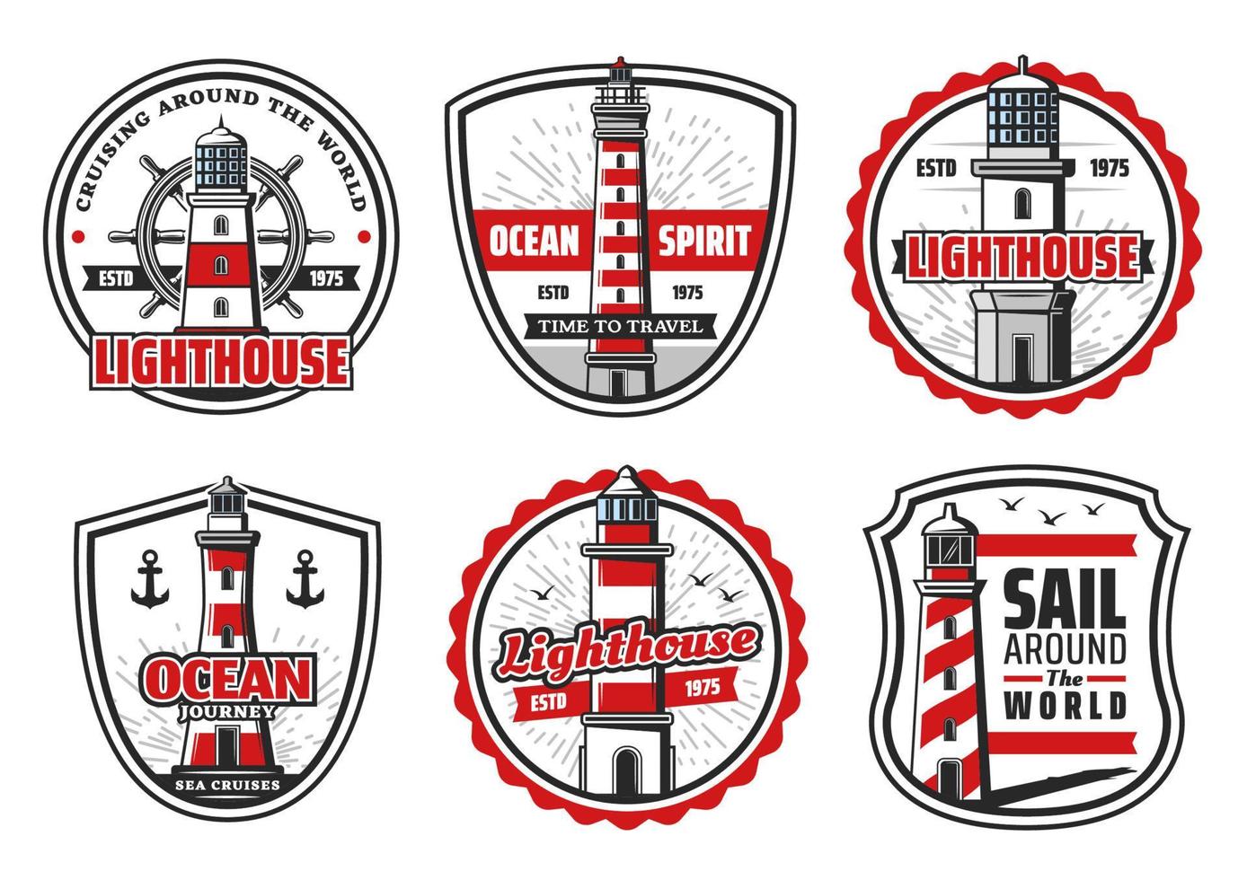 Vector icons of sea or ocean lighthouse