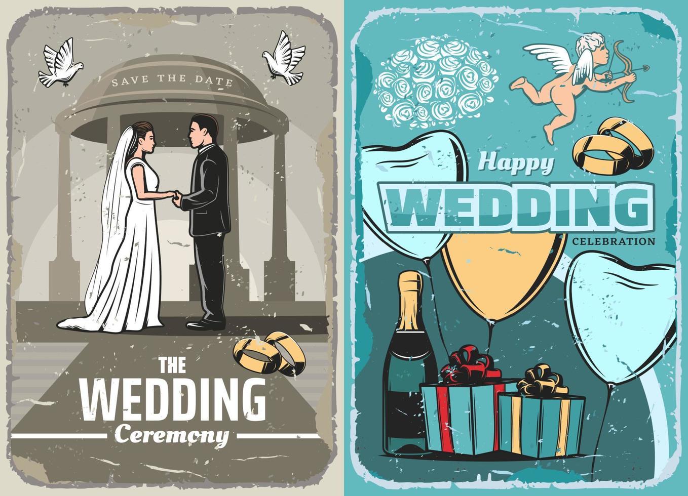 invitación de boda o guardar la fecha banner vintage vector