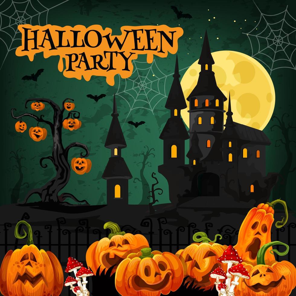 Halloween night party invitation with horror house vector