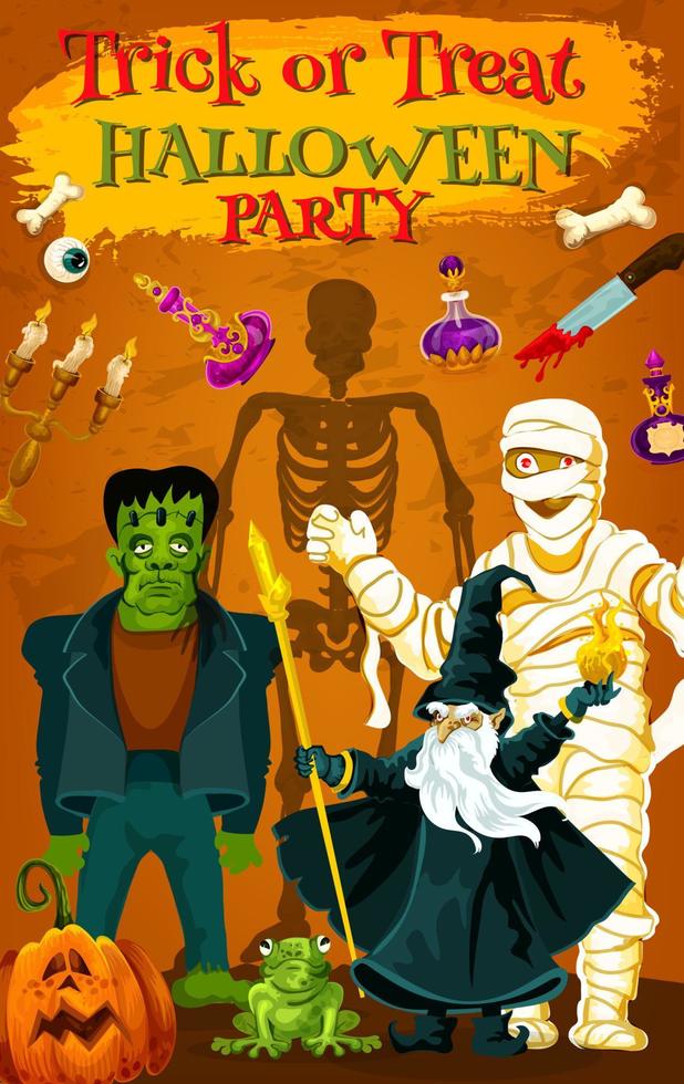 Halloween holiday horror monster party poster vector