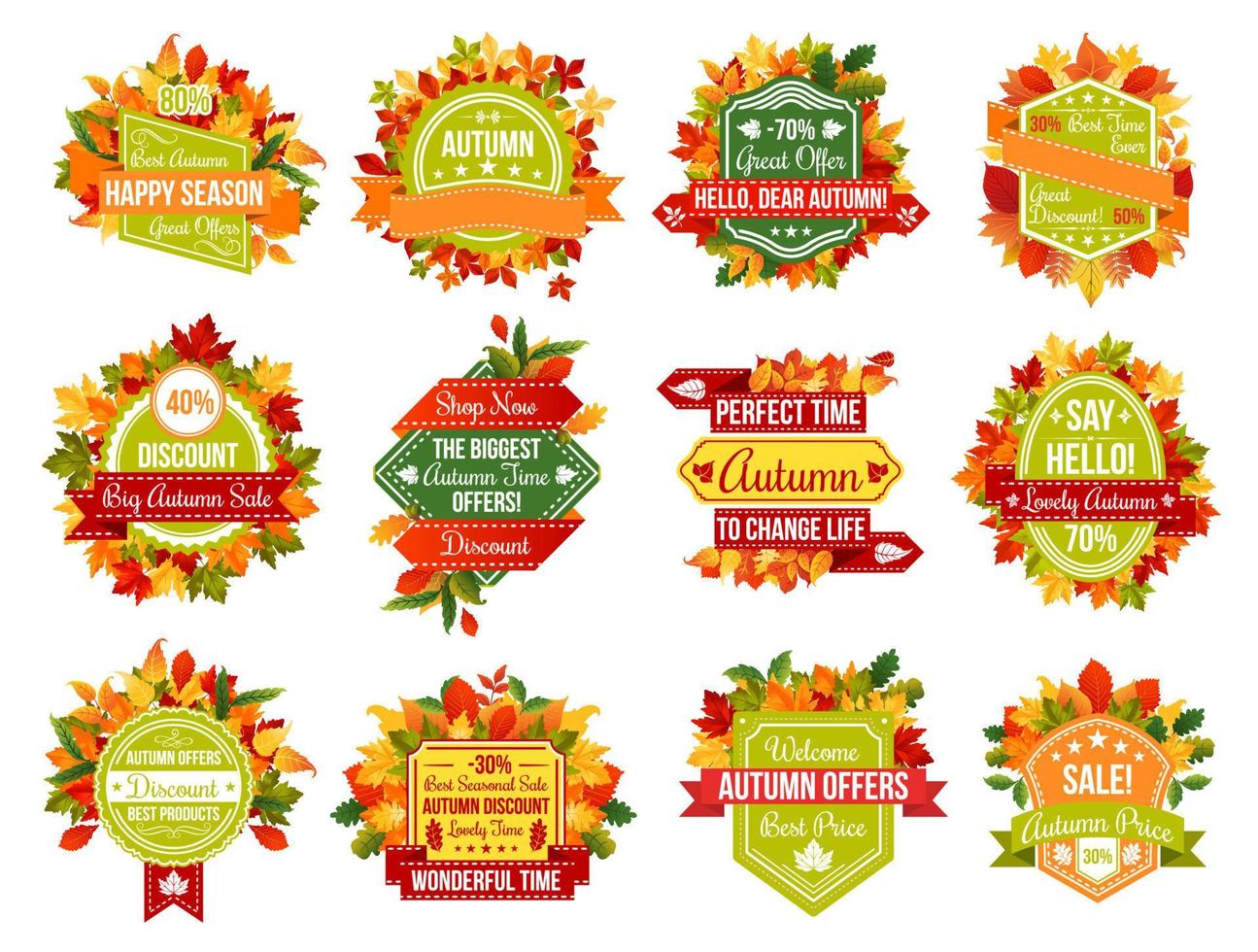 Autumn sale discount promo or fall seasonal icons vector