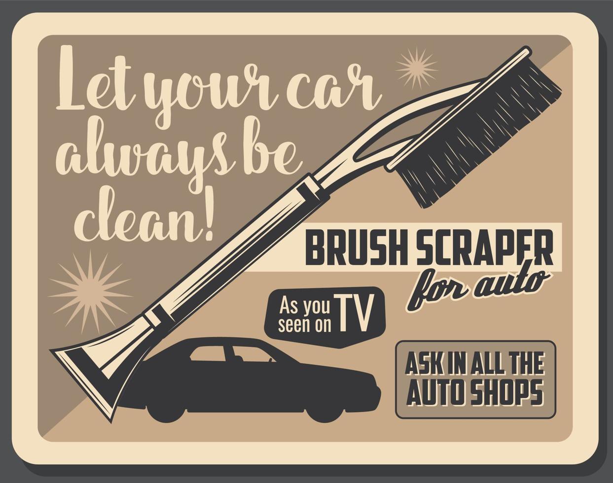 Car windshield brush and scraper auto shop poster vector