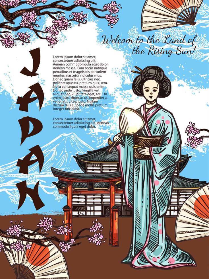 Vector sketch poster of Japan travel symbols