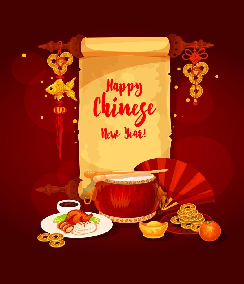 Chinese New Year scroll for greeting card design vector