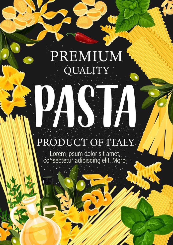 pasta y vegetación con cartel de pastelería de aceite de oliva vector