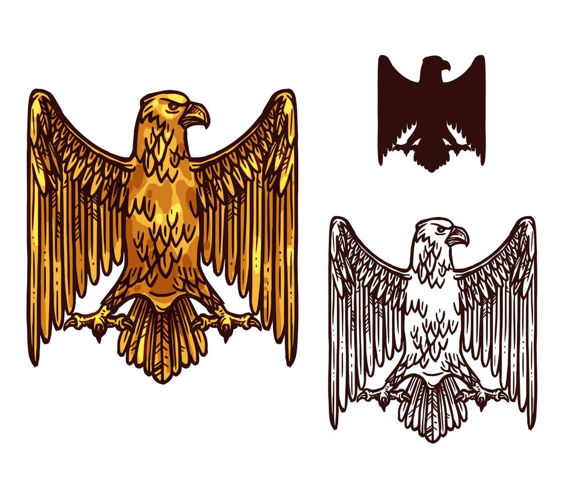 Heraldic golden gothic eagle, vector