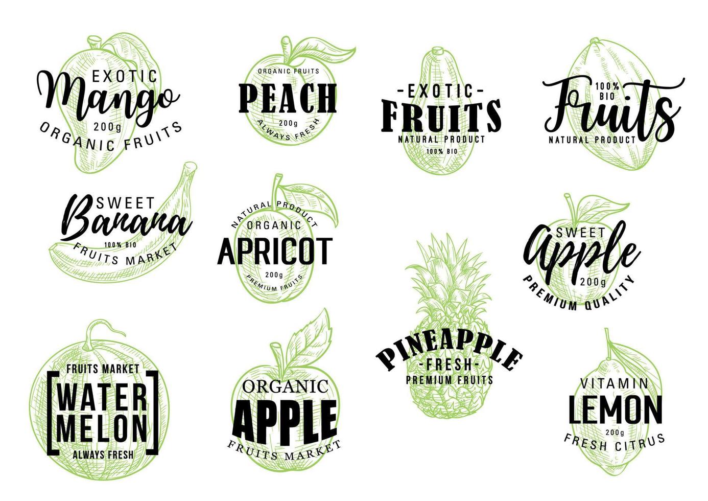 Exotic fruits market lettering sketch vector