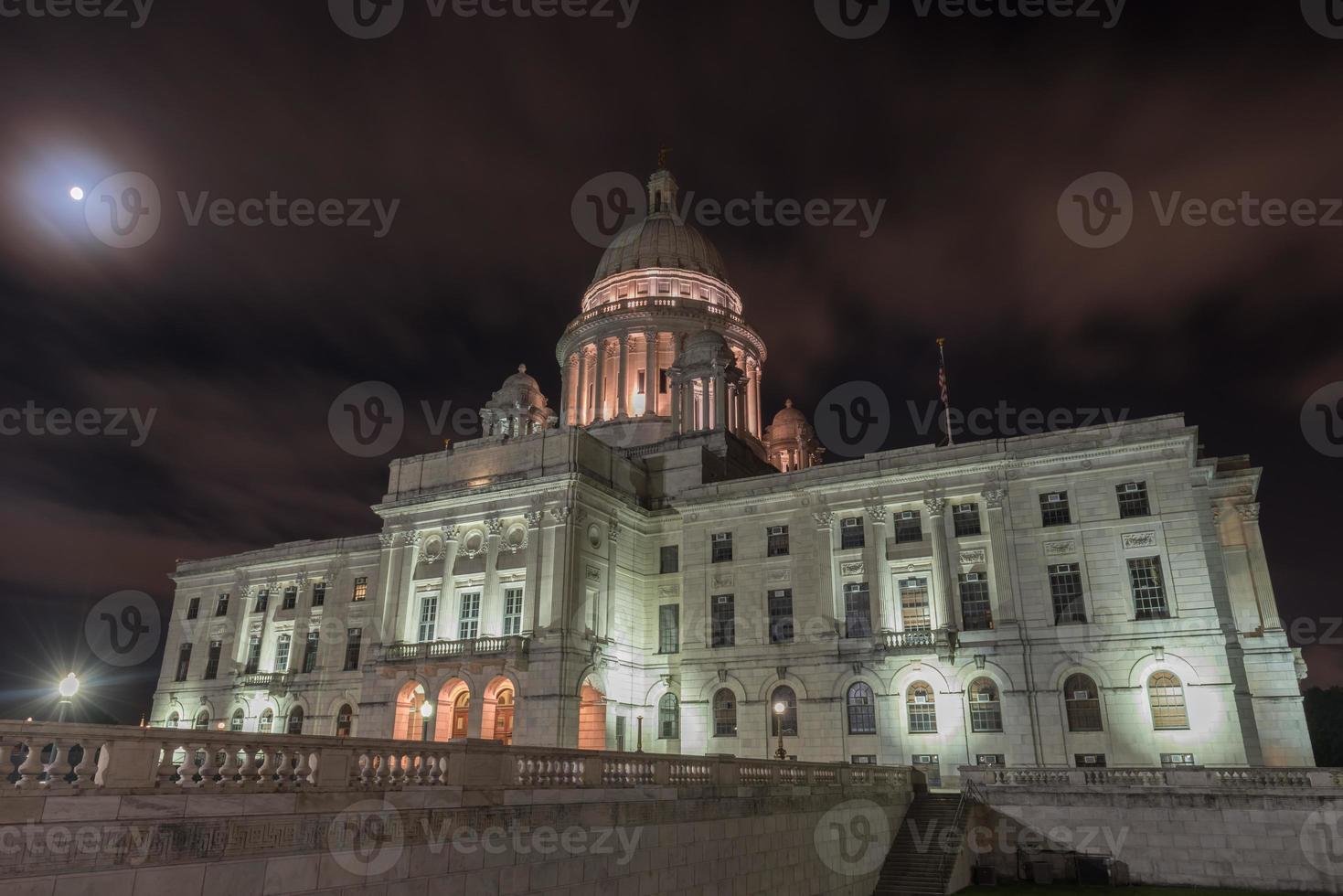 The Rhode Island State House, the capitol of the U.S. state of Rhode Island at night. photo