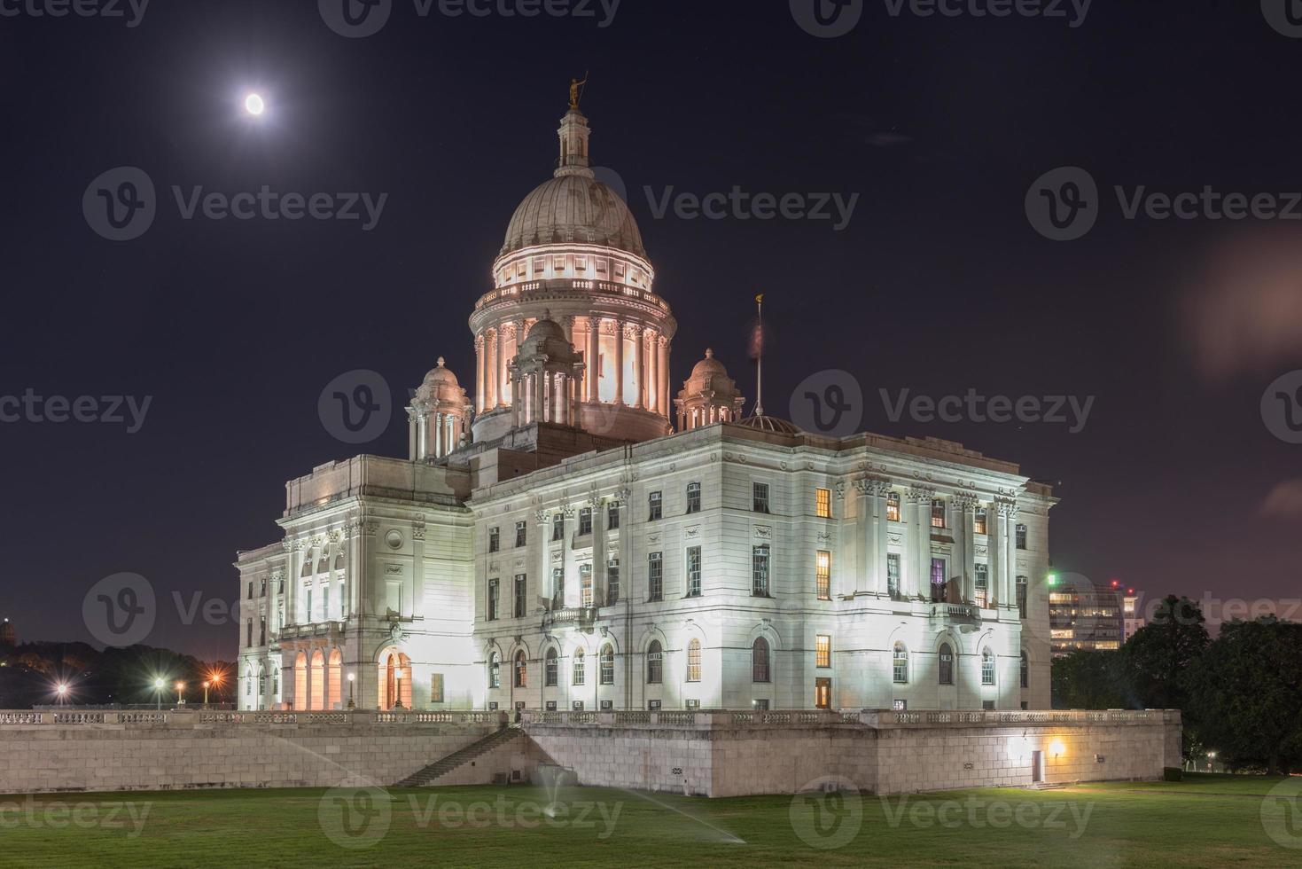 The Rhode Island State House, the capitol of the U.S. state of Rhode Island at night. photo